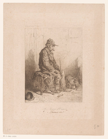 Smoking man sitting on his hesy-gurdy, Charles Emile Jacque, 1844 Canvas Print