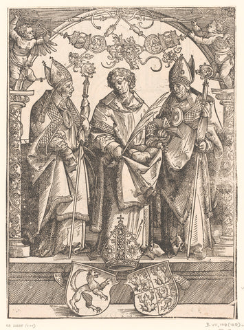 Patron saints of Passau: Saints Maximilianus of Lorch, Stephanus and Valentinus, Monogrammist FH, Wolf Traut, 1514 Canvas Print