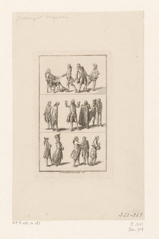 Male servants and their employers, Daniel Nikolaus Chodowiecki, 1780 Canvas Print