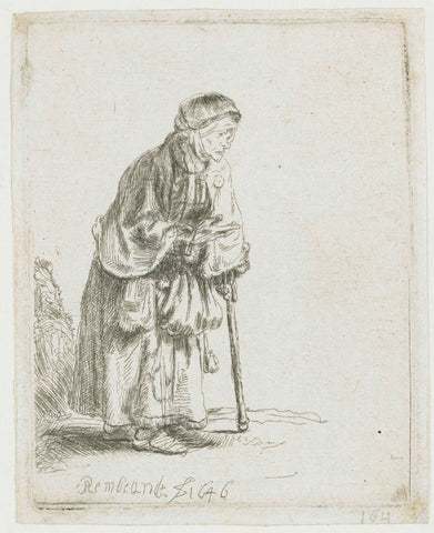 Beggar woman leaning on a stick, Rembrandt van Rijn, 1646 Canvas Print