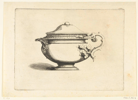 Bowl with a lid and an ear formed by a branch, Hendrik van der Borcht (II), c. 1614 - 1654 Canvas Print