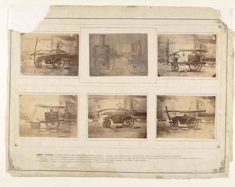 Sheet from Album dedié à mes enfants et mes amis (1868) with taped photos of fire sprayers of the companies Regout and Beduwe, anonymous, c. 1868 Canvas Print