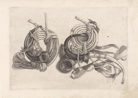 Five hunting horns, Wenceslaus Hollar, 1646 - 1647 Canvas Print