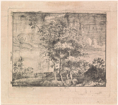 Landscape with four trees, Monogrammist WO, 1793 Canvas Print