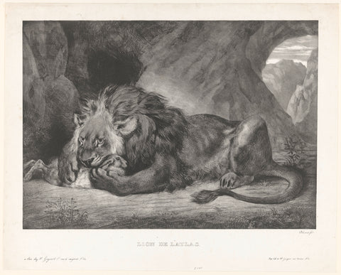 Lion sown rabbit in a cave, Eugène Delacroix, 1829 Canvas Print