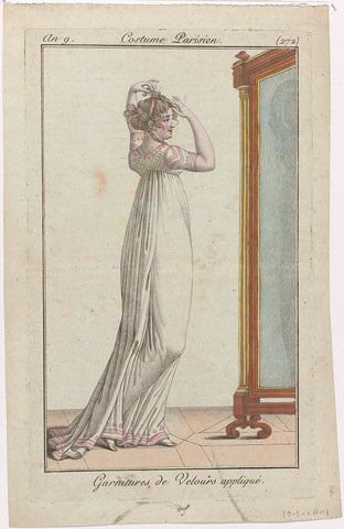 Journal des Dames et des Modes, Costume Parisien, 10 January 1801, Year 9, (272) : Garnitures de Velours appliqué, anonymous, 1801 Canvas Print