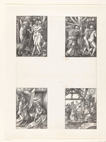 Fall, Adam and Eve expelled from paradise, Annunciation, Adoration of the Shepherds, Albrecht Dürer, 1510 Canvas Print