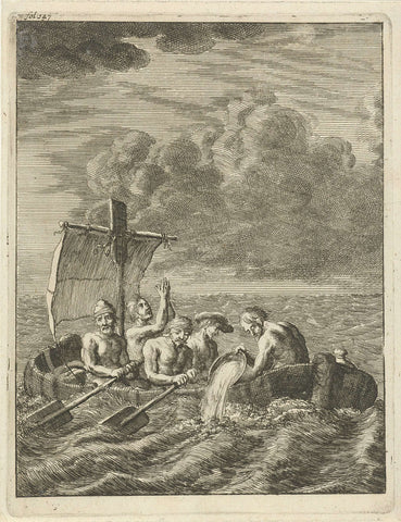 Five Christian slaves flee Algiers by rowing boat, Jan Luyken, 1684 Canvas Print