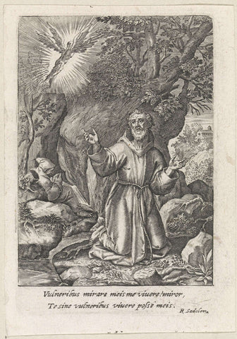 Heilige Franciscus van Assisi ontvangt de stigmata, Raphaël Sadeler (I), 1617 Canvas Print