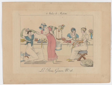 Le Bon Genre, 1817, No. 28 : Atelier de Modistes, anonymous, 1817 Canvas Print