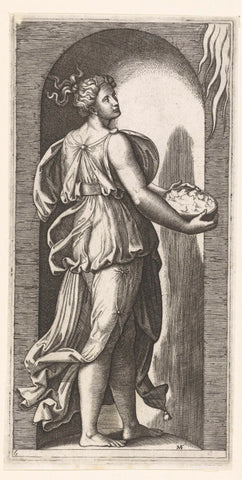 Woman as personification of Hope (Spes) with bread standing in niche, Marcantonio Raimondi, 1510 - 1527 Canvas Print