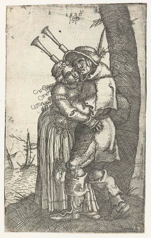 Bagpipe player with woman in his arms, Hans Sebald Beham, 1520 Canvas Print