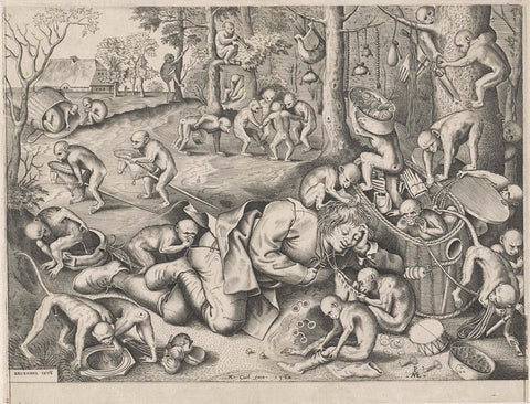 Peddler robbed by monkeys, Pieter van der Heyden, 1562 Canvas Print