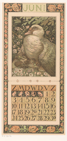 Calendar sheet June with duck with boy, Theo van Hoytema, 1905 Canvas Print