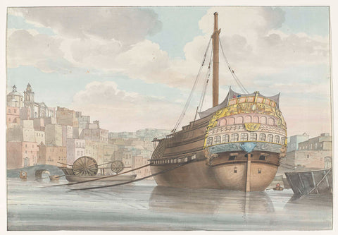 View of port with galley ship near the wharf, Louis Ducros, 1778 Canvas Print