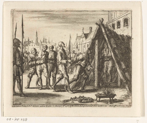 Christiaan Langedul and three others in Antwerp for the pyre, 1567, Jan Luyken, 1683 - 1685 Canvas Print