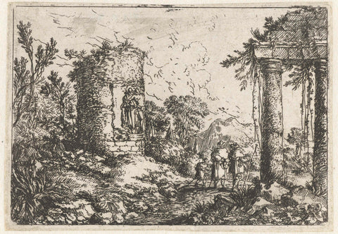 Landscape with Ruins and Three Pilgrims, Jonas Umbach, 1634 - 1693 Canvas Print