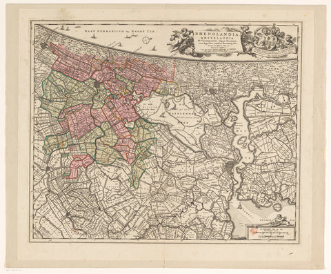 Map of Rhineland and Amstelland, anonymous, 1720 - 1775 Canvas Print