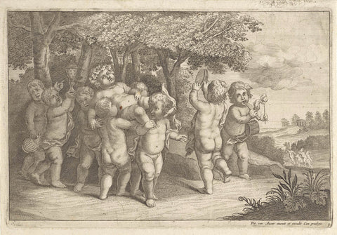 Music-making and dancing boys wear a bacchant, Wenceslaus Hollar (rejected attribution), 1622 - 1652 Canvas Print