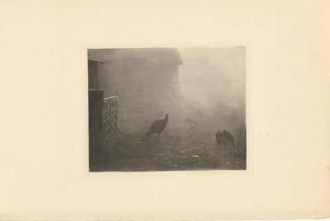 Poultry in the mist on a farmyard, Peter Henry Emerson (attributed to), 1890 - 1895 Canvas Print