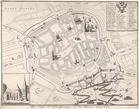 Map of the city of Groningen during the siege of 1594, Jan Luyken, 1730 Canvas Print