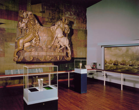 Room 103 with the mirror decoration of the Royal Charles, a painting and two goblets in display cases, c. 1990 - c. 2003 Canvas Print