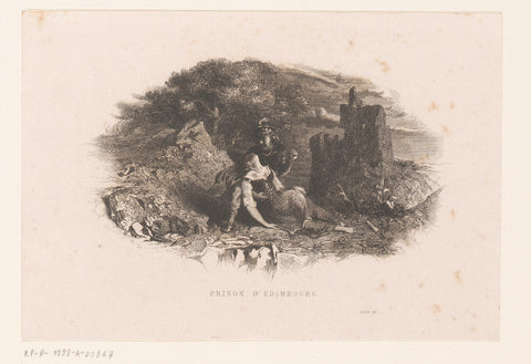 Woman in the arms of a man at a ruin, Charles Emile Jacque (attributed to), 1844 Canvas Print