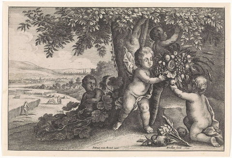 Putti with the horn of plenty: the element earth, Wenceslaus Hollar, 1647 Canvas Print