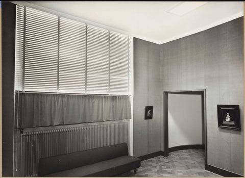 Space with luxaflex with curtain, radiator of central heating, sofa and a passage with two portraits on both sides, 1958 Canvas Print