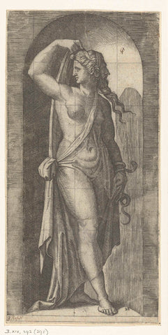 Woman as personification of Caution (Prudentia) with snake and mask, Marcantonio Raimondi, 1510 - 1527 Canvas Print