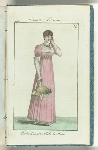 Journal des Dames et des Modes, editie Frankfurt 22 September 1806, Costume Parisien (39) : Fichu-Canezou. Robe du Matin., anonymous, 1806 Canvas Print