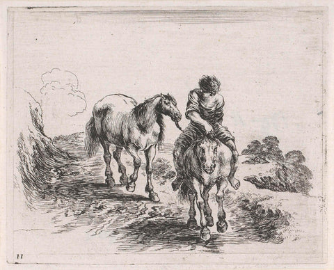 Man on horseback carries another horse, Stefano della Bella, 1632 - 1664 Canvas Print