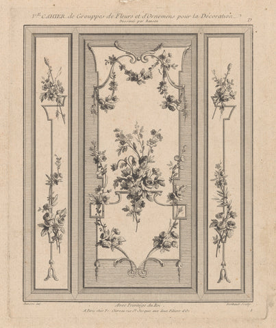 Three panels with flowers, Pierre Gabriel Berthault, 1768 - 1786 Canvas Print