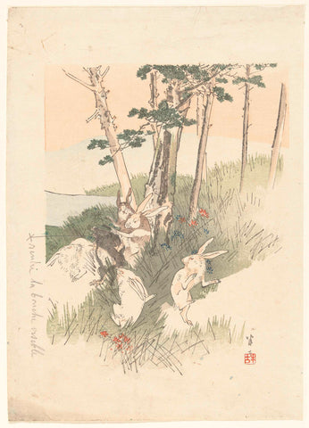 Rabbits and a Mole, Kajita Hanko, 1890 - 1900 Canvas Print