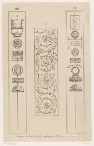 Arabesken en siersperen, Michelangelo Pergolesi, 1777 Canvas Print