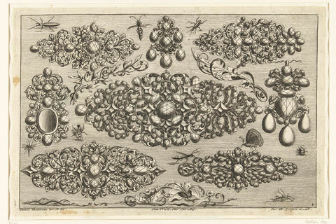 Eight designs for jewels, nine insects and three leaf vines, Joseph Friedrich Leopold, 1695 Canvas Print