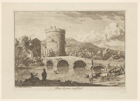 View of the Ponte Lucano near Tivoli with drinking cows, Adrien Manglard, 1754 Canvas Print