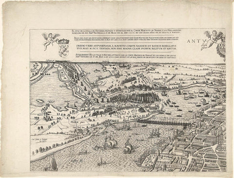 Grote kaart van Antwerpen met de mislukte aanslag in 1605 (blad linksboven), Pieter van der Heyden, 1605 Canvas Print