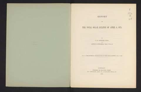 Report on the total solar eclipse of April 6, 1875, Joseph Norman Lockyer, 1878 Canvas Print