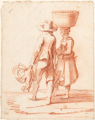 Man with poultry and a woman with a basket, Harmen ter Borch, 1651 Canvas Print