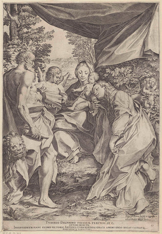 Mary with Child and Saint Hieronymus and Mary Magdalene, Agostino Carracci, 1586 Canvas Print