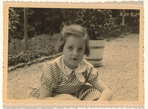 Isabel Wachenheimer in striped dress for row of houses, April-May 1935, anonymous, 1935 Canvas Print