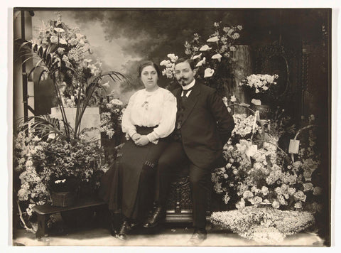 Portrait of Jacob Merkelbach and wife surrounded by flowers, Jacob Merkelbach, 1913 Canvas Print