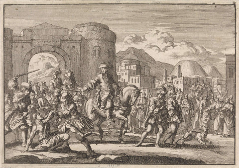 French envoy to the sultan enters Jerusalem on horseback, 1674, Jan Luyken, 1698 Canvas Print