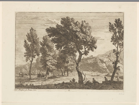 Landscape with cattle and resting shepherds, Adrien Manglard, 1753 Canvas Print