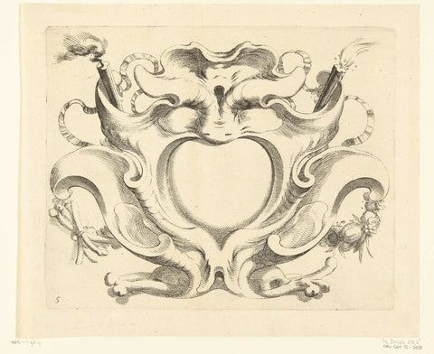 Broad lobe cartouche with heart-shaped compartment, Johannes Lutma (1624-1689), c. 1653 - c. 1655 Canvas Print