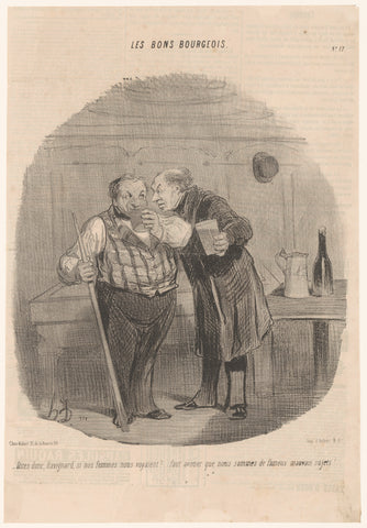 Two drinking men at a billiard table in the pub, Honoré Daumier, 1846 Canvas Print