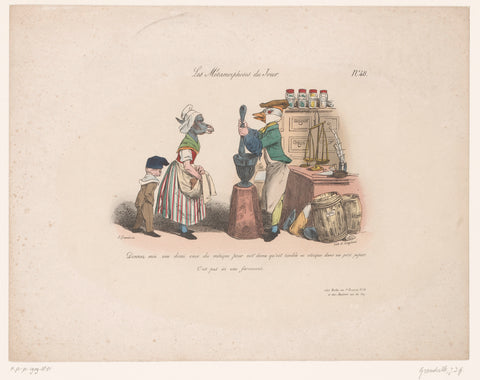 Ezelin orders from duck in grocery store, Jean Ignace Isidore Gérard Grandville, 1829 Canvas Print