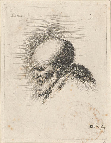 Head of an old bald man with beard, in profile to the left, Stefano della Bella, 1620 - 1647 Canvas Print