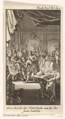 Overdracht van de Spaanse Nederlanden door Filips II aan Isabella Clara Eugenia, infante van Spanje, 1597, Jan Luyken, 1697 - 1699 Canvas Print